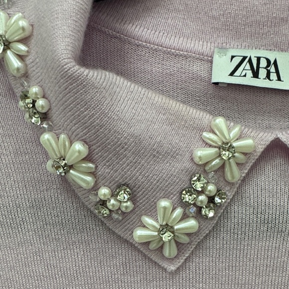 Zara Light Purple Sweater with Pearl Diamond Flower Collar - Picture 5 of 8
